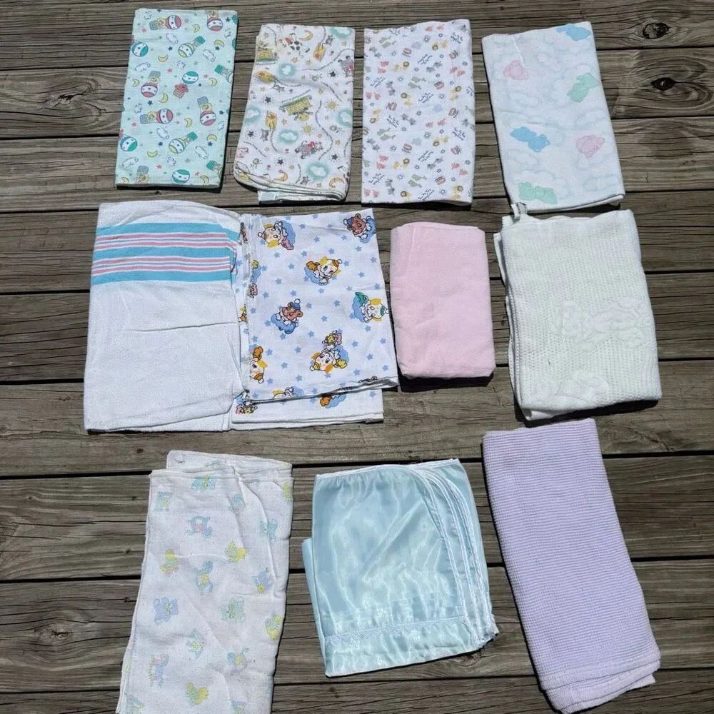 Vintage Baby Blanket Lot 11 Receiving Swaddle Crib Blanket Nursery Mixed Prints